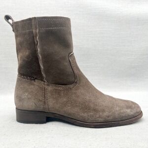 Frye Boots Womens 7.5 B Cara Short Bootie Shoes Brown Suede Pull On Western